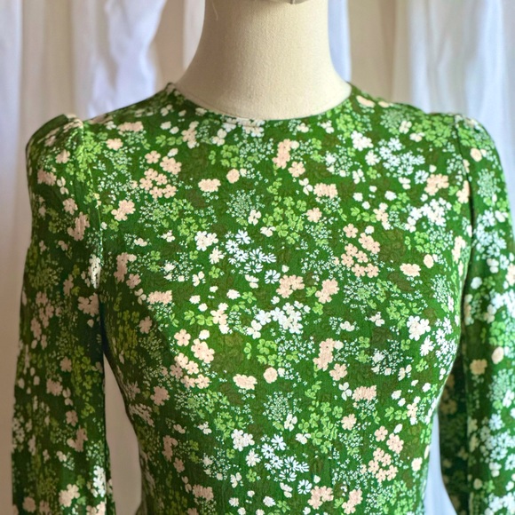 SALE!  Reformation Dress (0) Slit Green Floral Dress - BROKEN ZIPPER:( - Picture 2 of 13